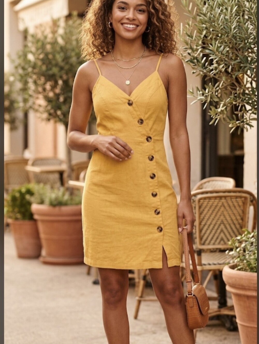 Love Tree Yellow Button-Trim Midi Dress (SKU 0048)